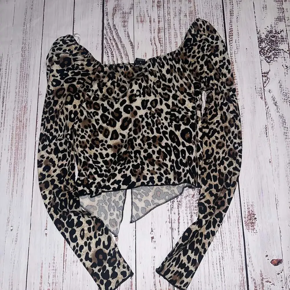 Just Polly Leopard Print Twist Front Ribbed Y2k Fairy whimsigoth Crop Top-S